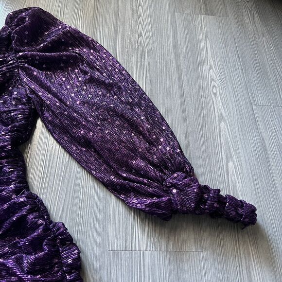 For Love And Lemons Dress Extra Small La Villette Polkadot Mini Ruched Purple - Picture 5 of 14